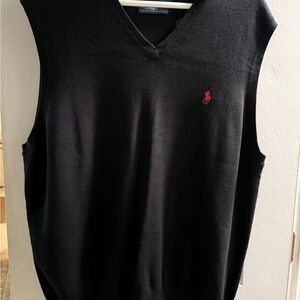 Ralph Lauren Men's V-Neck Sweater Vest - Black with Red Logo